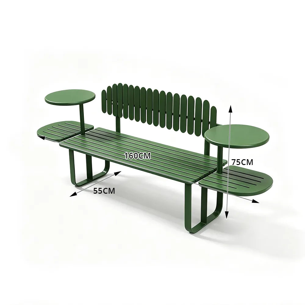 SOLARA Outdoor Metal Bench Large Seat Capacity Stable Support 140/160cm for Park Patio Leisure Area - Green