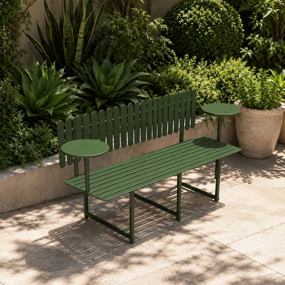 SOLARA Patio Bench Durable Iron Frame Outdoor Seating Solution 140/160cm for Garden Backyard Space - Green