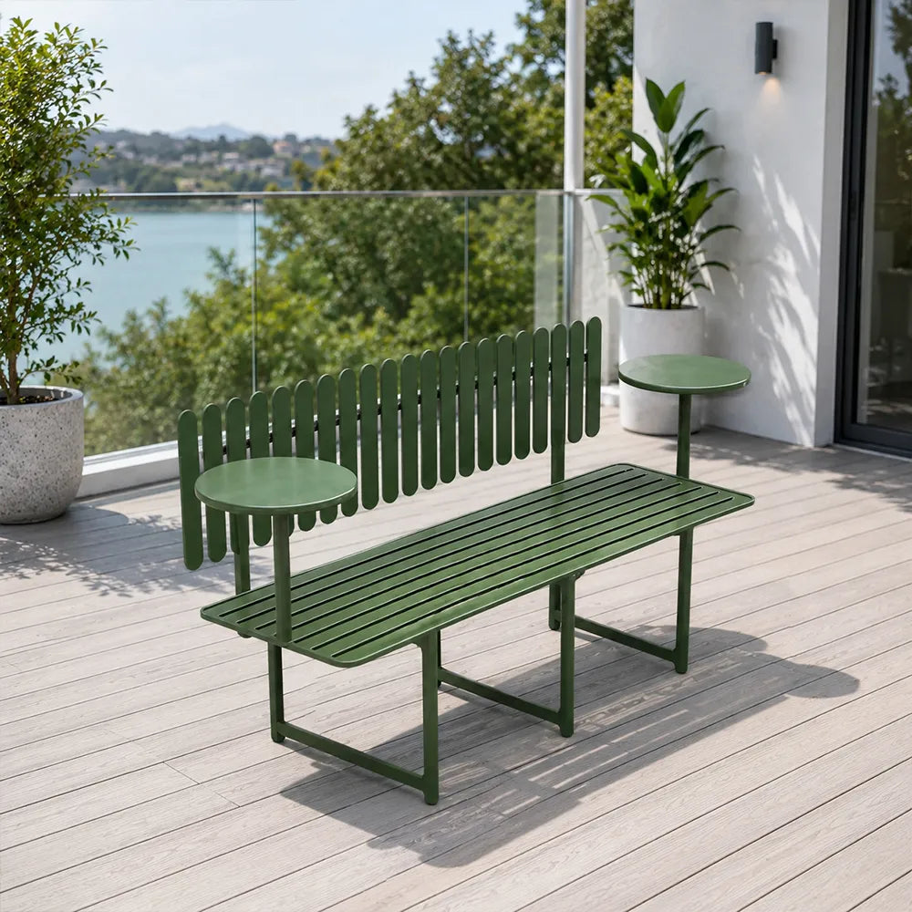 SOLARA Patio Bench Durable Iron Frame Outdoor Seating Solution 140/160cm for Garden Backyard Space - Green