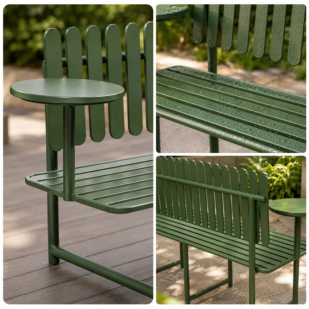 SOLARA Patio Bench Durable Iron Frame Outdoor Seating Solution 140/160cm for Garden Backyard Space - Green