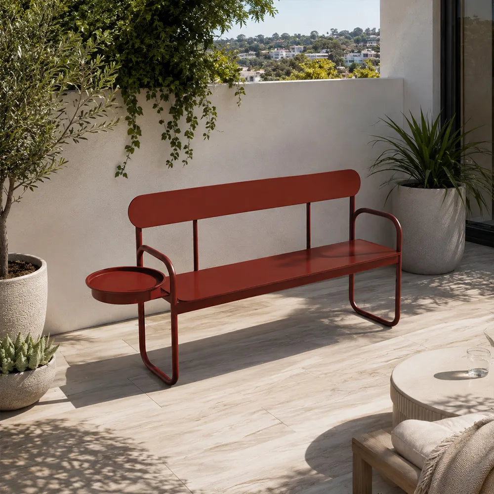 SOLARA Outdoor Leisure Bench Reinforced Metal Structure Easy Maintenance 140/160cm for Balcony Garden Area - Red