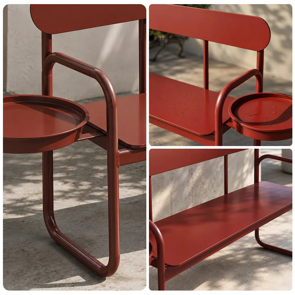 SOLARA Outdoor Leisure Bench Reinforced Metal Structure Easy Maintenance 140/160cm for Balcony Garden Area - Red
