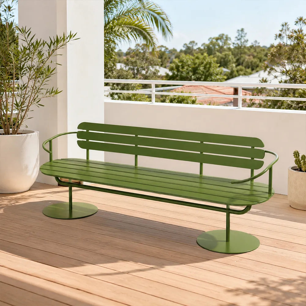 SOLARA Weather Resistant Outdoor Bench Powder Coated Iron Frame 140/160cm for Commercial Garden Spaces - Green