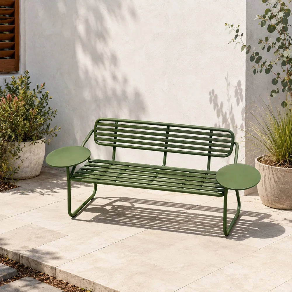 SOLARA Modern Garden Bench Comfortable Outdoor Seating Rustproof Metal Design 140/160cm for Patio Use - Green
