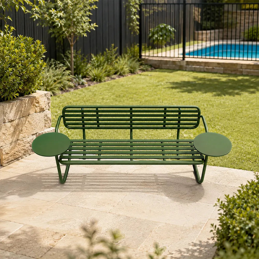 SOLARA Modern Garden Bench Comfortable Outdoor Seating Rustproof Metal Design 140/160cm for Patio Use - Green