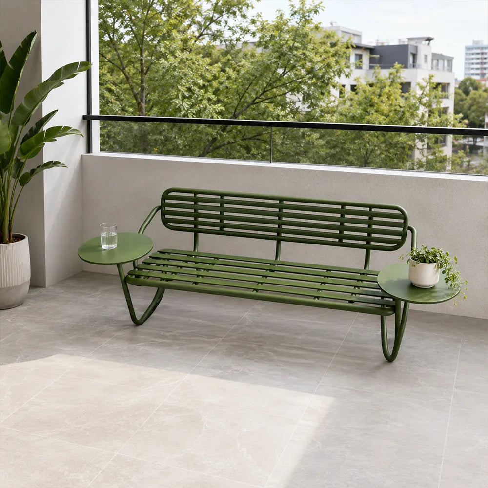 SOLARA Modern Garden Bench Comfortable Outdoor Seating Rustproof Metal Design 140/160cm for Patio Use - Green