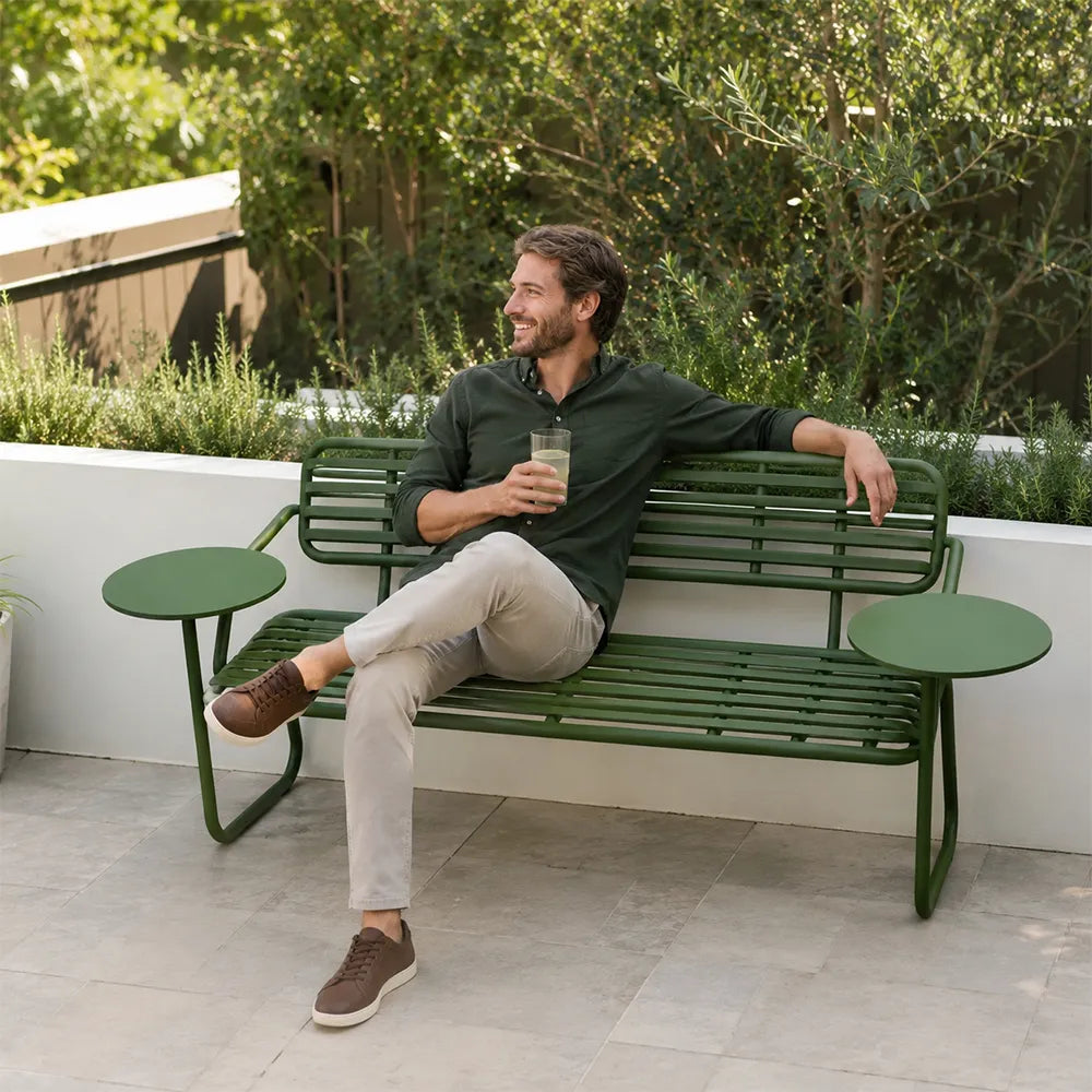 SOLARA Modern Garden Bench Comfortable Outdoor Seating Rustproof Metal Design 140/160cm for Patio Use - Green