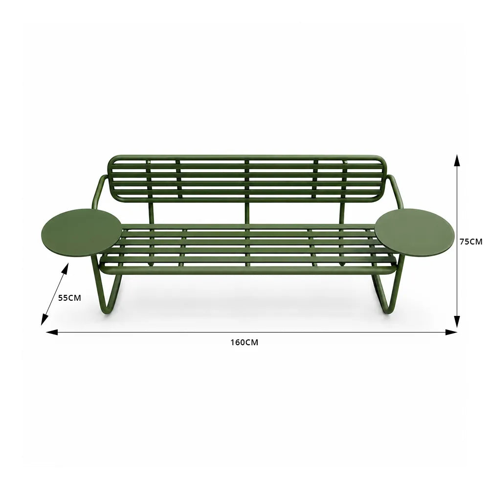SOLARA Modern Garden Bench Comfortable Outdoor Seating Rustproof Metal Design 140/160cm for Patio Use - Green