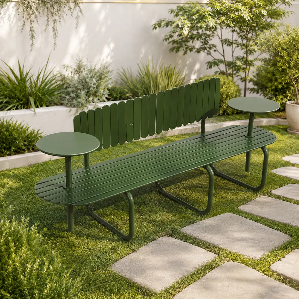 SOLARA Outdoor Public Bench Strong Load Bearing Iron Frame 140/160cm for Community Park Rest Areas - Green