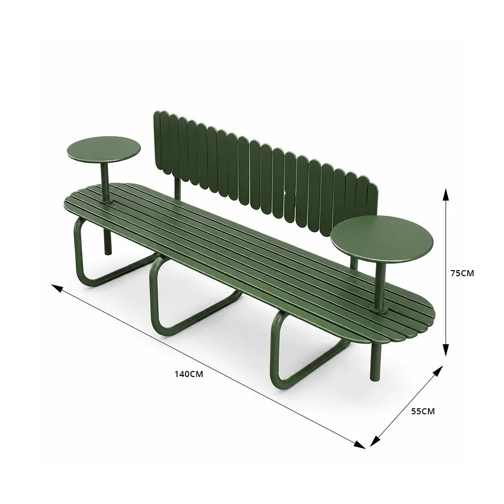 SOLARA Outdoor Public Bench Strong Load Bearing Iron Frame 140/160cm for Community Park Rest Areas - Green