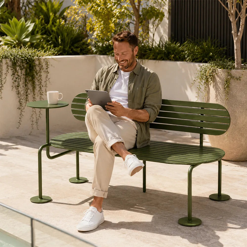 SOLARA Outdoor Metal Seating Bench Elegant Simple Style 140/160cm for Garden Terrace Commercial Areas - Green