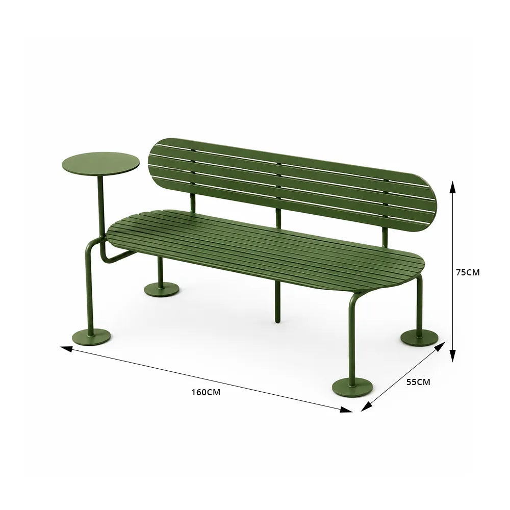 SOLARA Outdoor Metal Seating Bench Elegant Simple Style 140/160cm for Garden Terrace Commercial Areas - Green