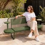 SOLARA Heavy Duty Outdoor Iron Bench Comfortable Backless Design 140/160cm for Patio Garden Decoration - Green