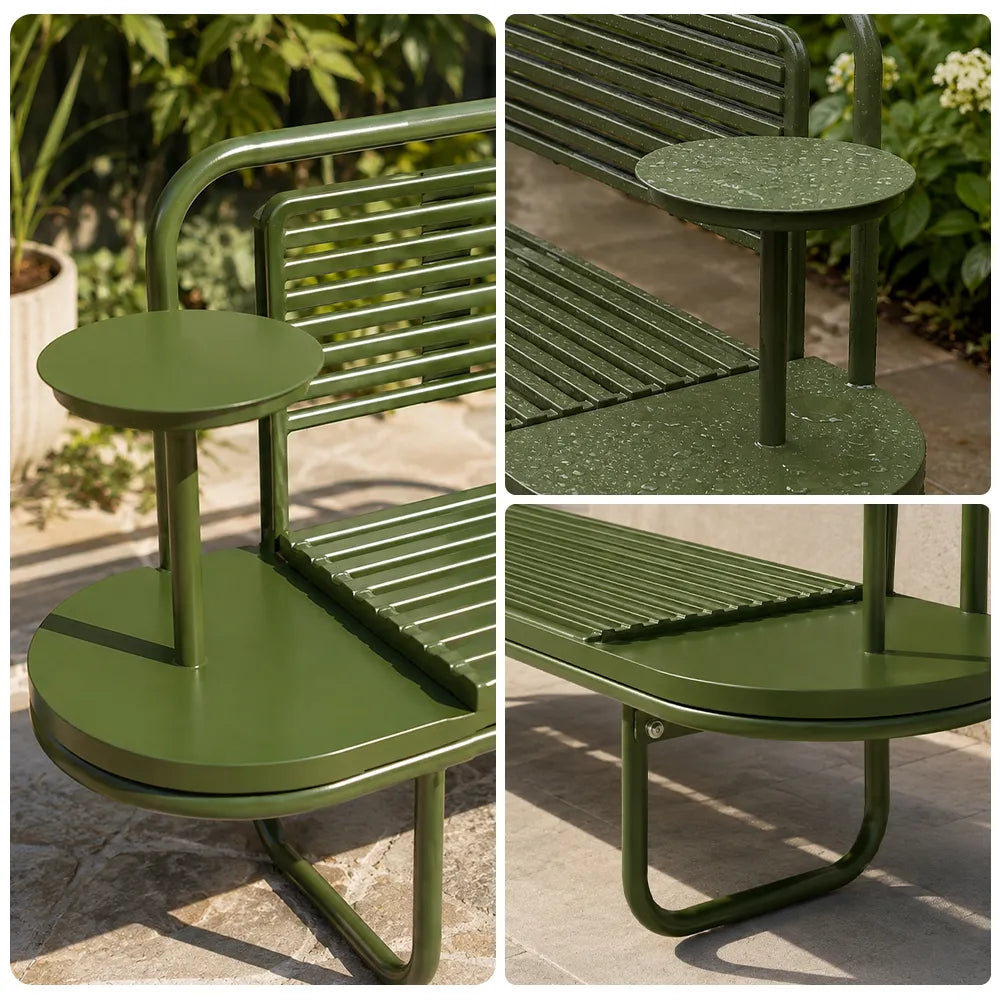 SOLARA Heavy Duty Outdoor Iron Bench Comfortable Backless Design 140/160cm for Patio Garden Decoration - Green