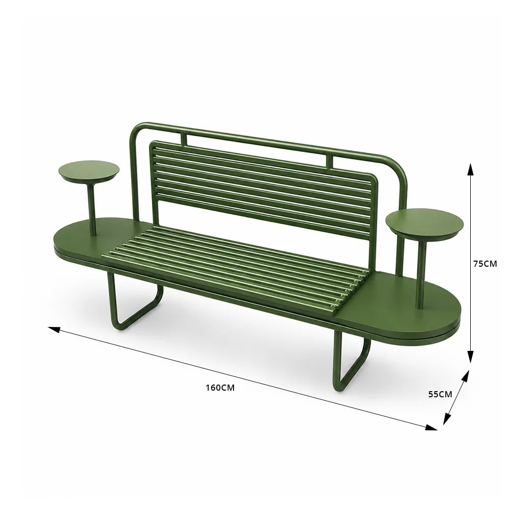 SOLARA Heavy Duty Outdoor Iron Bench Comfortable Backless Design 140/160cm for Patio Garden Decoration - Green