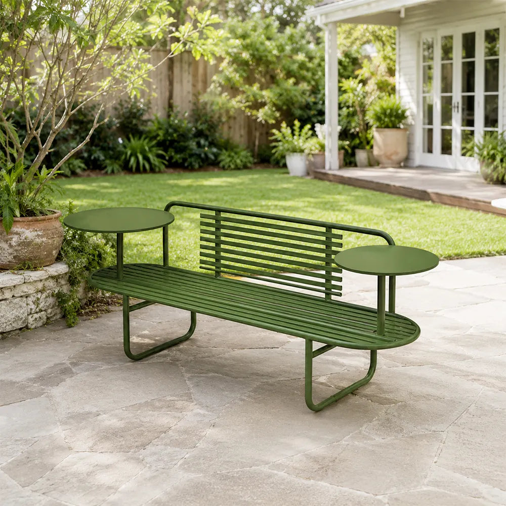 SOLARA Outdoor Bench Premium Metal Construction Long Lasting Use 140/160cm for Park Garden Public Area - Green