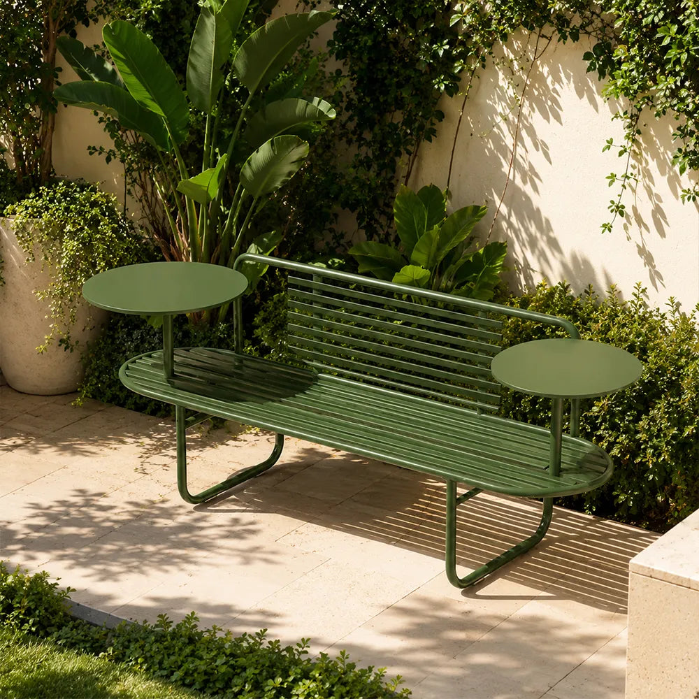 SOLARA Outdoor Bench Premium Metal Construction Long Lasting Use 140/160cm for Park Garden Public Area - Green