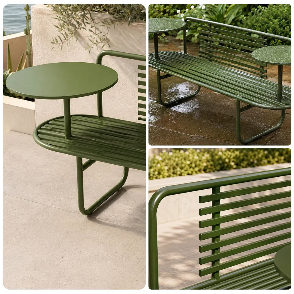 SOLARA Outdoor Bench Premium Metal Construction Long Lasting Use 140/160cm for Park Garden Public Area - Green