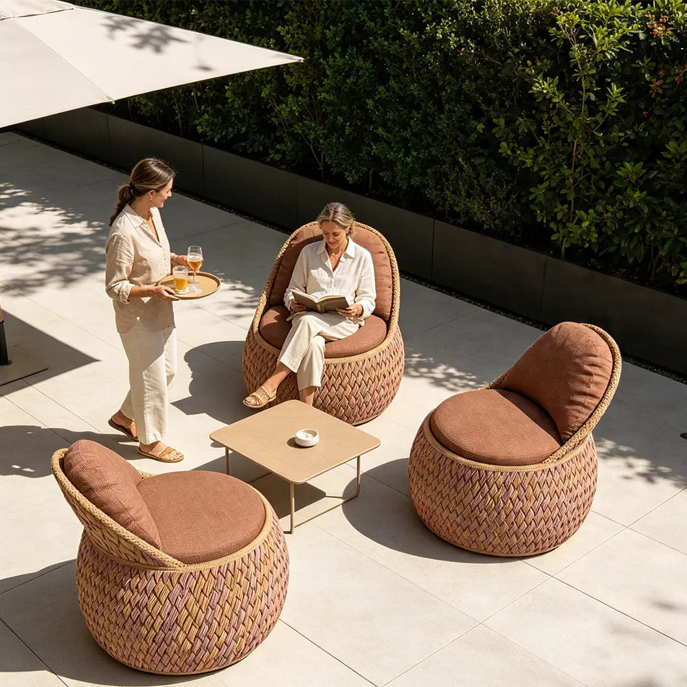 SOLARA Outdoor Wicker Lounge Chair with Cushioned Seat for Patio Garden Balcony Relaxing Space - Brown