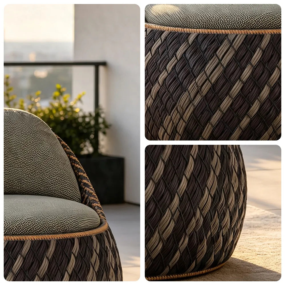 SOLARA Outdoor Wicker Lounge Chair with Cushioned Seat for Patio Garden Balcony Relaxing Space - Blue