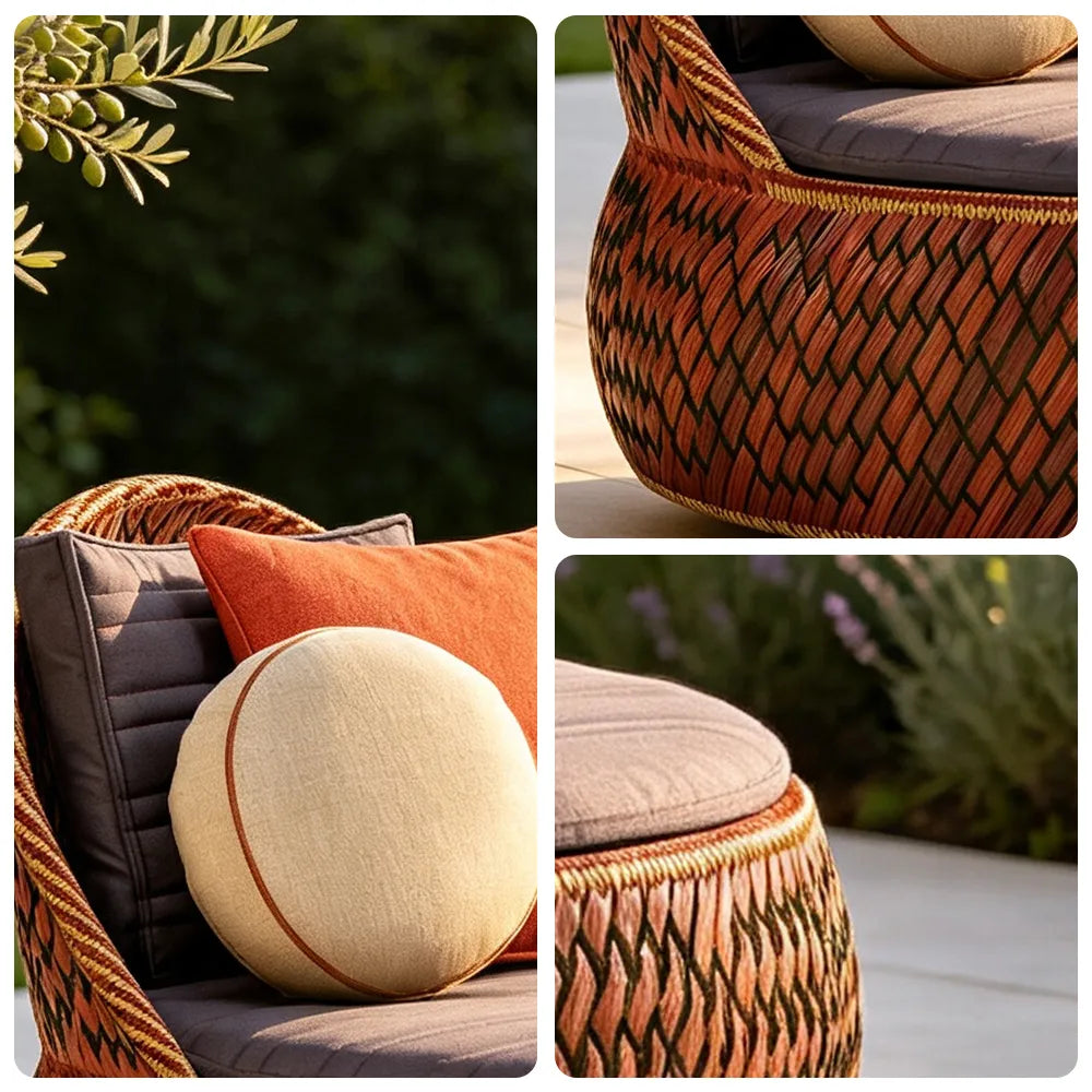 SOLARA Outdoor Wicker Lounge Chair with Cushioned Seat for Patio Garden Balcony Relaxing Space - Terracotta Brown