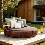 SOLARA Outdoor Wicker Daybed with Cushioned Mattress and Round Design for Patio Garden Poolside Relaxing Space - Terracotta Brown