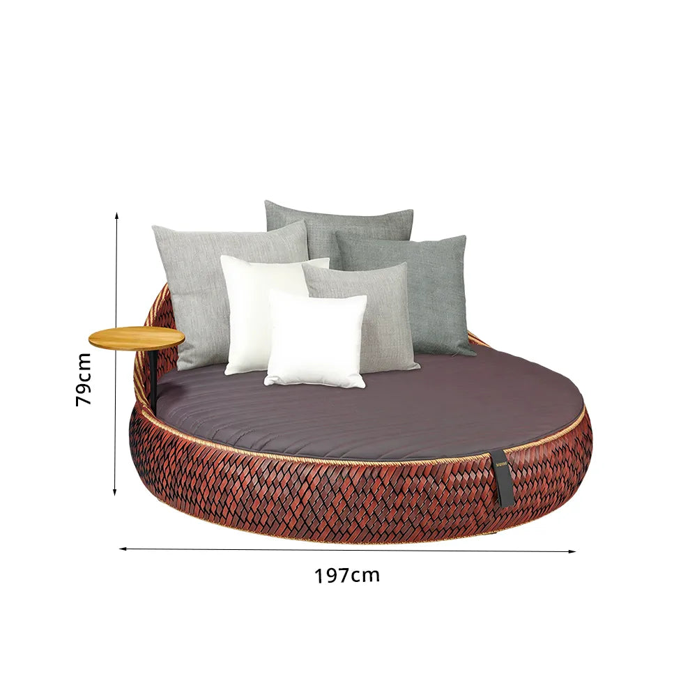 SOLARA Outdoor Wicker Daybed with Cushioned Mattress and Round Design for Patio Garden Poolside Relaxing Space - Terracotta Brown