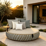 SOLARA Outdoor Wicker Daybed with Cushioned Mattress and Round Design for Patio Garden Poolside Relaxing Space - Beige