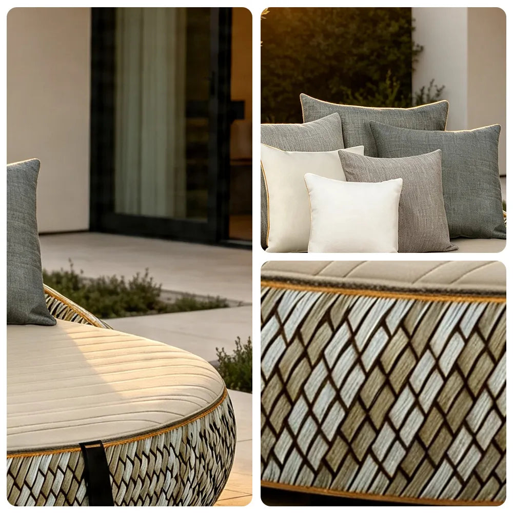 SOLARA Outdoor Wicker Daybed with Cushioned Mattress and Round Design for Patio Garden Poolside Relaxing Space - Beige