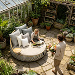 SOLARA Outdoor Wicker Daybed with Cushioned Mattress and Round Design for Patio Garden Poolside Relaxing Space - Beige