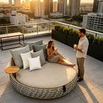 SOLARA Outdoor Wicker Daybed with Cushioned Mattress and Round Design for Patio Garden Poolside Relaxing Space - Beige