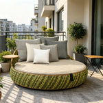 SOLARA Outdoor Wicker Daybed with Cushioned Mattress and Round Design for Patio Garden Poolside Relaxing Space - Green