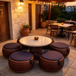 SOLARA Outdoor Wicker Ottoman Stool with Cushioned Seat for Patio Garden Balcony Relaxing Space - Terracotta Brown