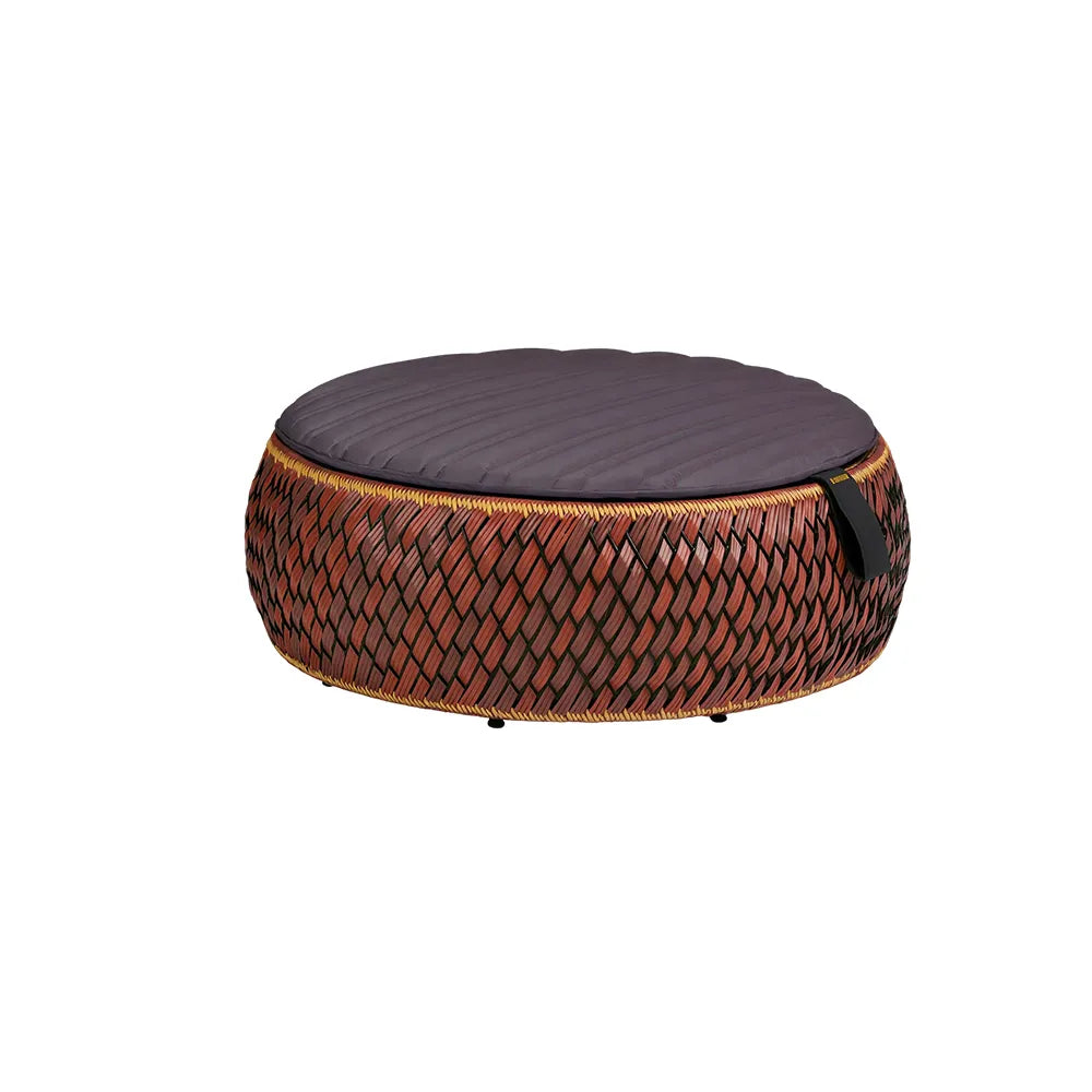 SOLARA Outdoor Wicker Ottoman Stool with Cushioned Seat for Patio Garden Balcony Relaxing Space - Terracotta Brown