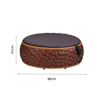 SOLARA Outdoor Wicker Ottoman Stool with Cushioned Seat for Patio Garden Balcony Relaxing Space - Terracotta Brown