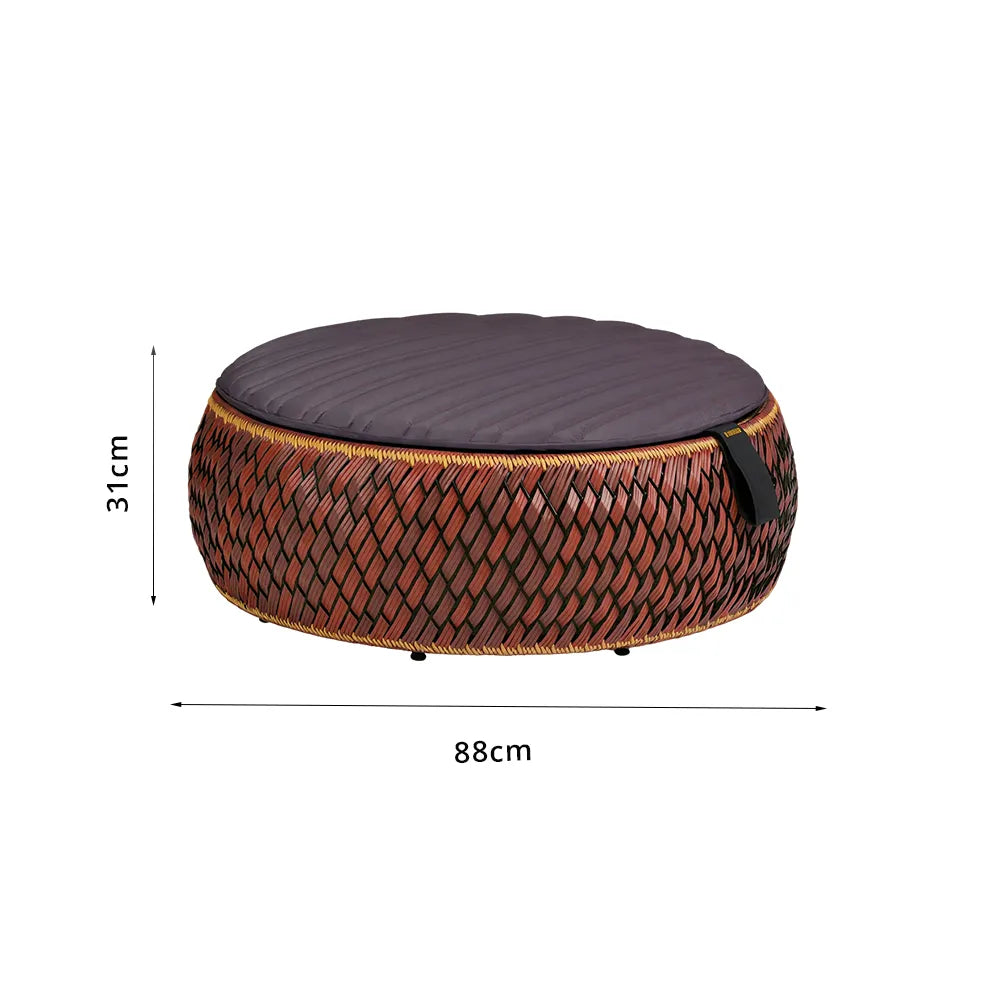SOLARA Outdoor Wicker Ottoman Stool with Cushioned Seat for Patio Garden Balcony Relaxing Space - Terracotta Brown