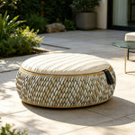 SOLARA Outdoor Wicker Ottoman Stool with Cushioned Seat for Patio Garden Balcony Relaxing Space - Beige