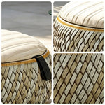SOLARA Outdoor Wicker Ottoman Stool with Cushioned Seat for Patio Garden Balcony Relaxing Space - Beige