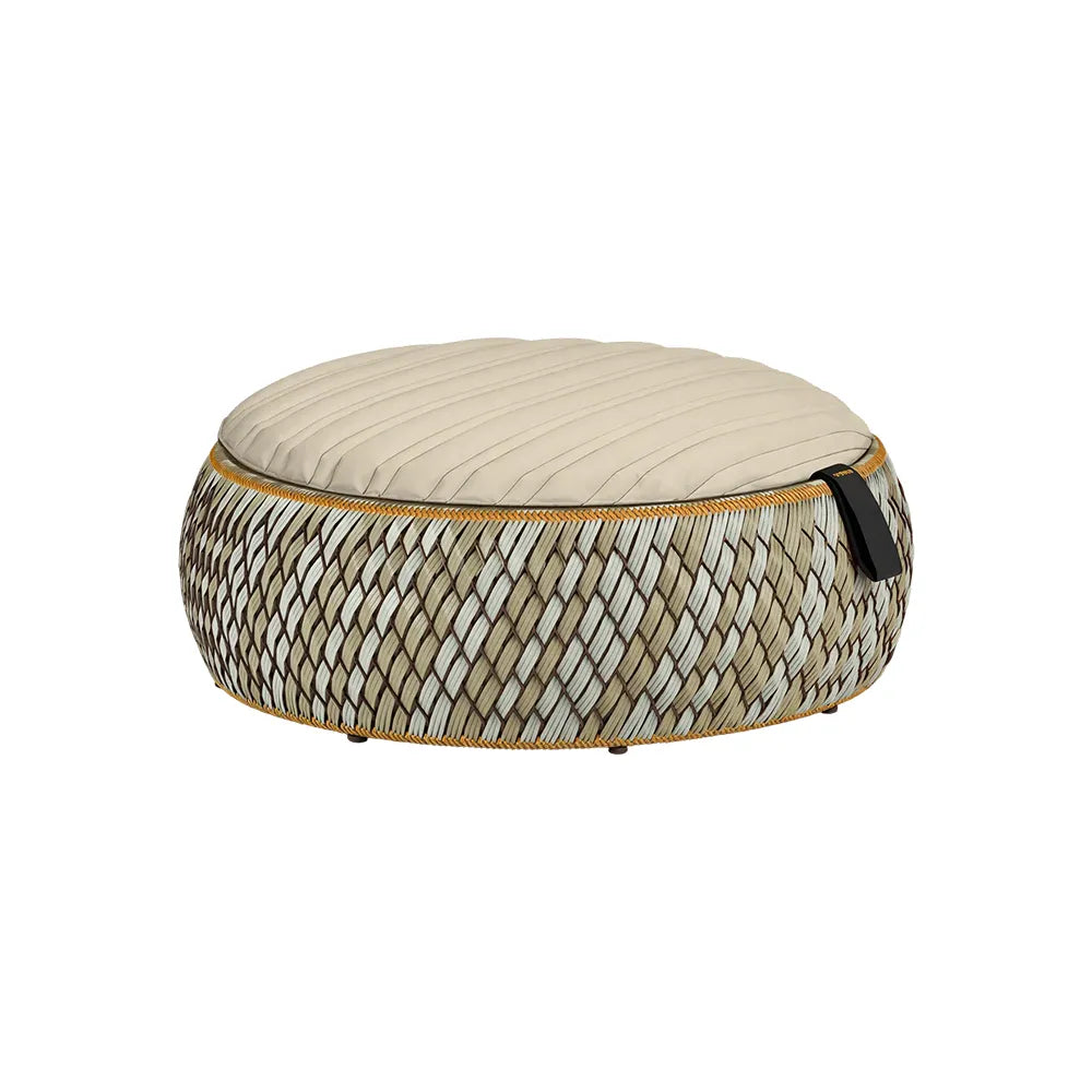 SOLARA Outdoor Wicker Ottoman Stool with Cushioned Seat for Patio Garden Balcony Relaxing Space - Beige