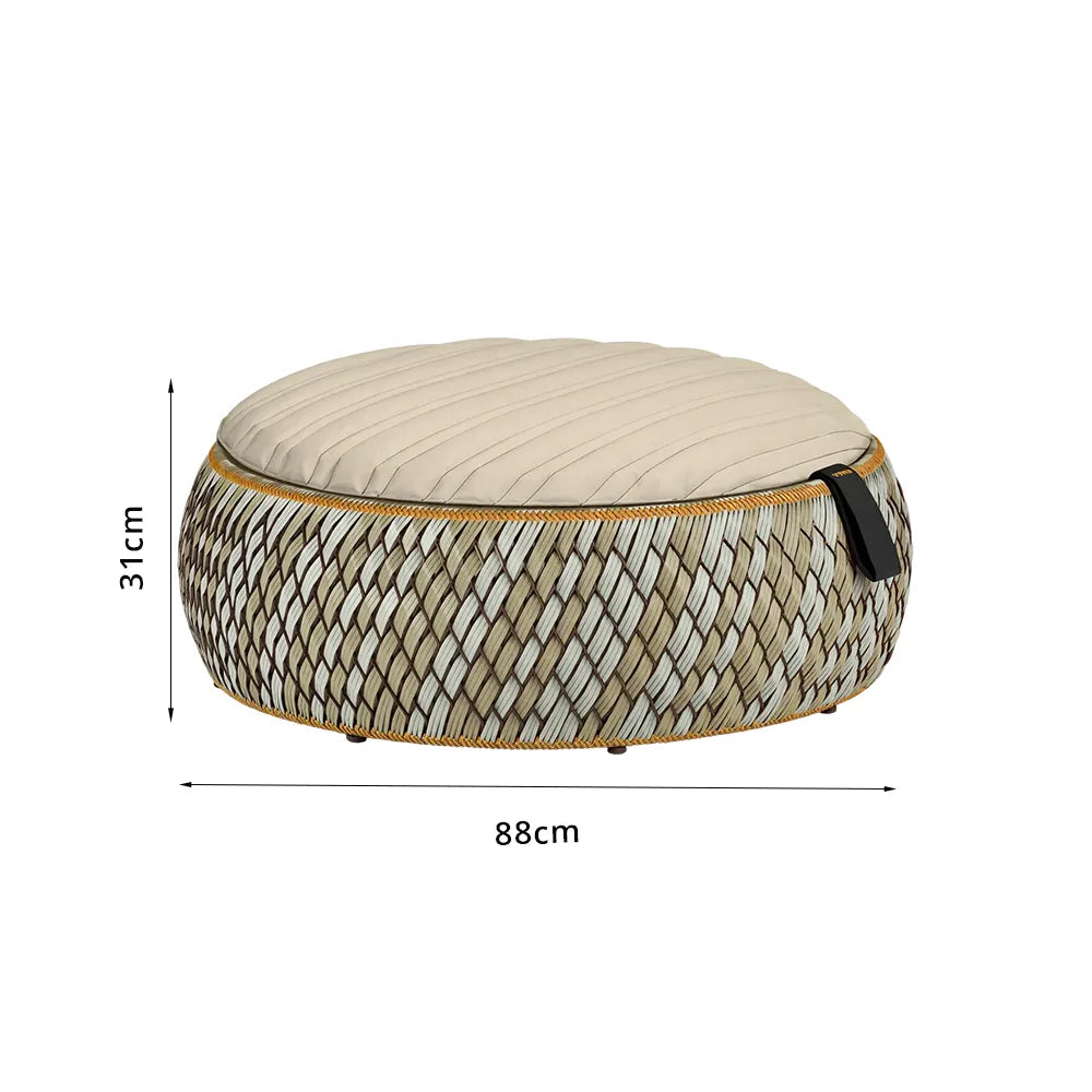 SOLARA Outdoor Wicker Ottoman Stool with Cushioned Seat for Patio Garden Balcony Relaxing Space - Beige
