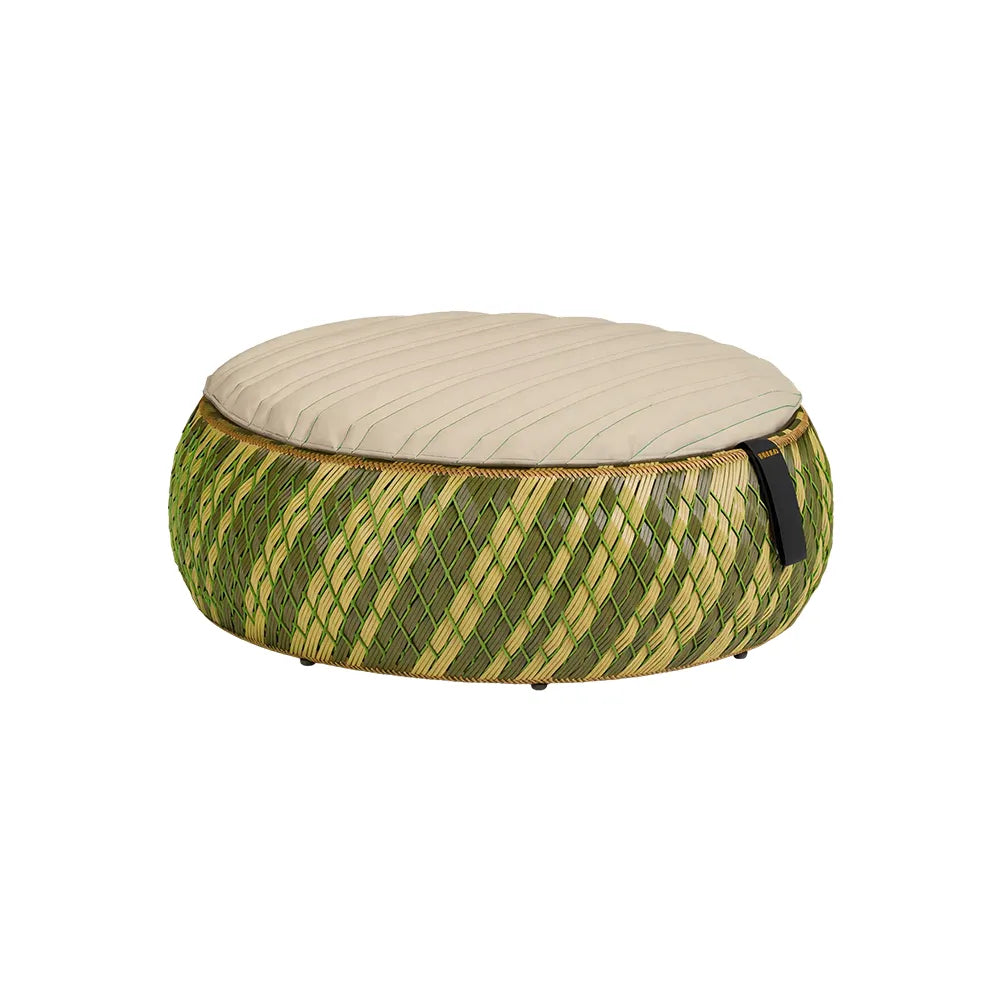 SOLARA Outdoor Wicker Ottoman Stool with Cushioned Seat for Patio Garden Balcony Relaxing Space - Green