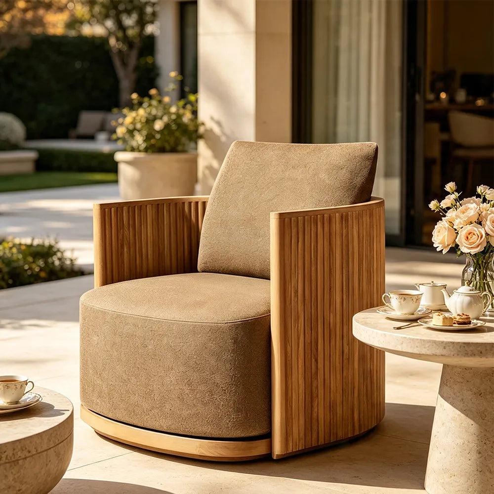 SOLARA Teak Wood Lounge Chair with Quick-Dry Cushion for Patio Garden Balcony Indoor Outdoor Relaxing Space - Natural Brown