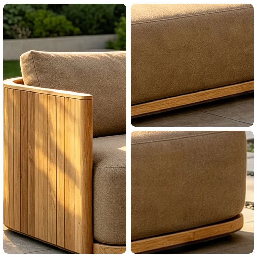 SOLARA Teak Wood 2-Seater Outdoor Sofa with Quick-Dry Cushion for Patio Garden Balcony Relaxing Space - Natural Brown