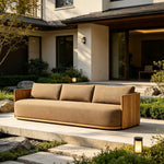 SOLARA Teak Wood 3-Seater Outdoor Sofa with Quick-Dry Cushion for Patio Garden Balcony Relaxing Space - Natural Brown