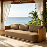 SOLARA Teak Wood 3-Seater Outdoor Sofa with Quick-Dry Cushion for Patio Garden Balcony Relaxing Space - Natural Brown