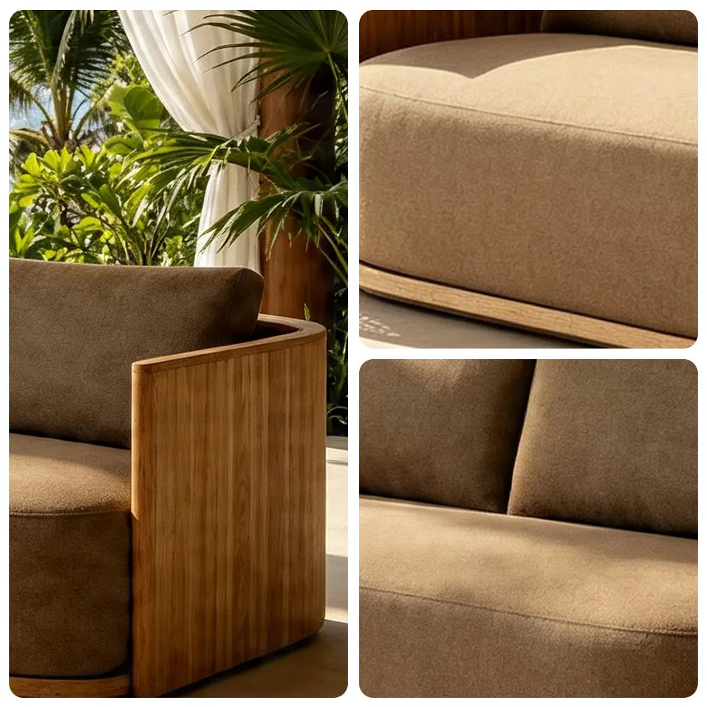 SOLARA Teak Wood 3-Seater Outdoor Sofa with Quick-Dry Cushion for Patio Garden Balcony Relaxing Space - Natural Brown