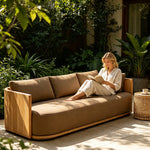 SOLARA Teak Wood 3-Seater Outdoor Sofa with Quick-Dry Cushion for Patio Garden Balcony Relaxing Space - Natural Brown