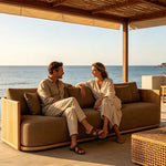 SOLARA Teak Wood 3-Seater Outdoor Sofa with Quick-Dry Cushion for Patio Garden Balcony Relaxing Space - Natural Brown