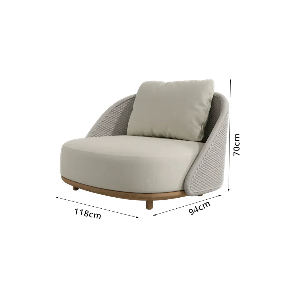 SOLARA Outdoor Lounge Chair with Premium Fabric Cushion and Teak Wood Frame for Patio Garden Balcony Relaxing Space - Beige