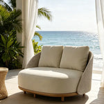 SOLARA Outdoor 2-Seater Lounge Sofa with Premium Fabric Cushion and Teak Wood Frame for Patio Garden Balcony - Beige